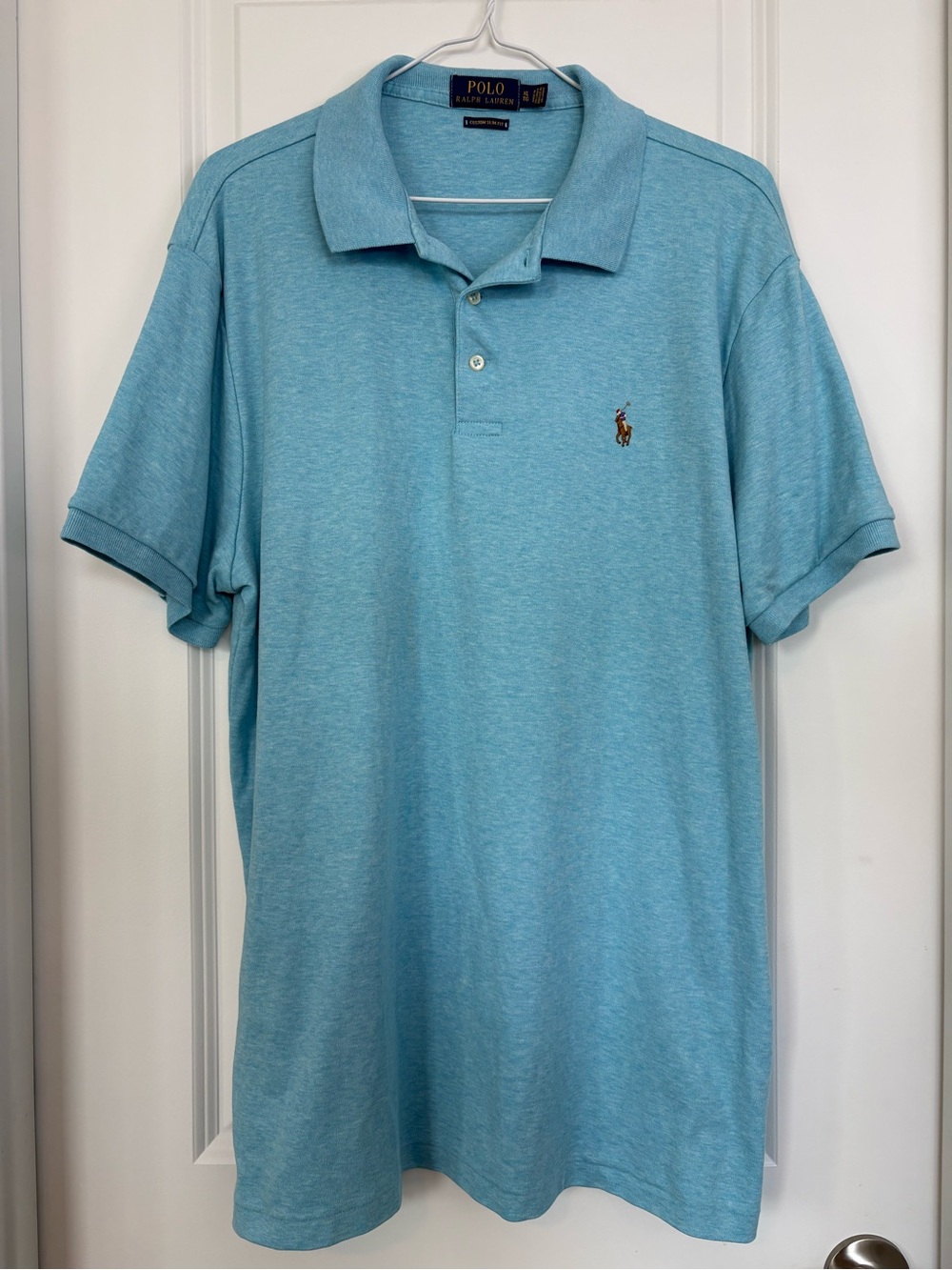 Polo Ralph Lauren Shirt Mens XL Light Blue Heather Custom Slim Fit Pony Polo